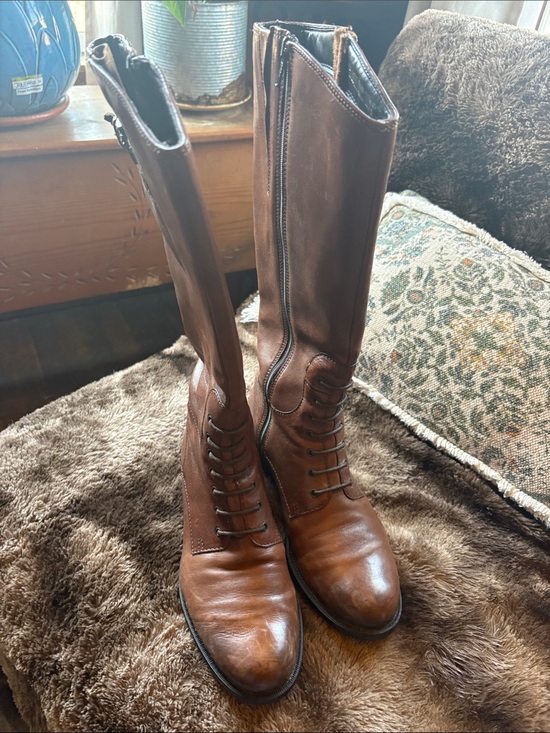 Vintage leather 🥾 Shoes - Women's Tall Brown Leather Lace-Up Riding Boots